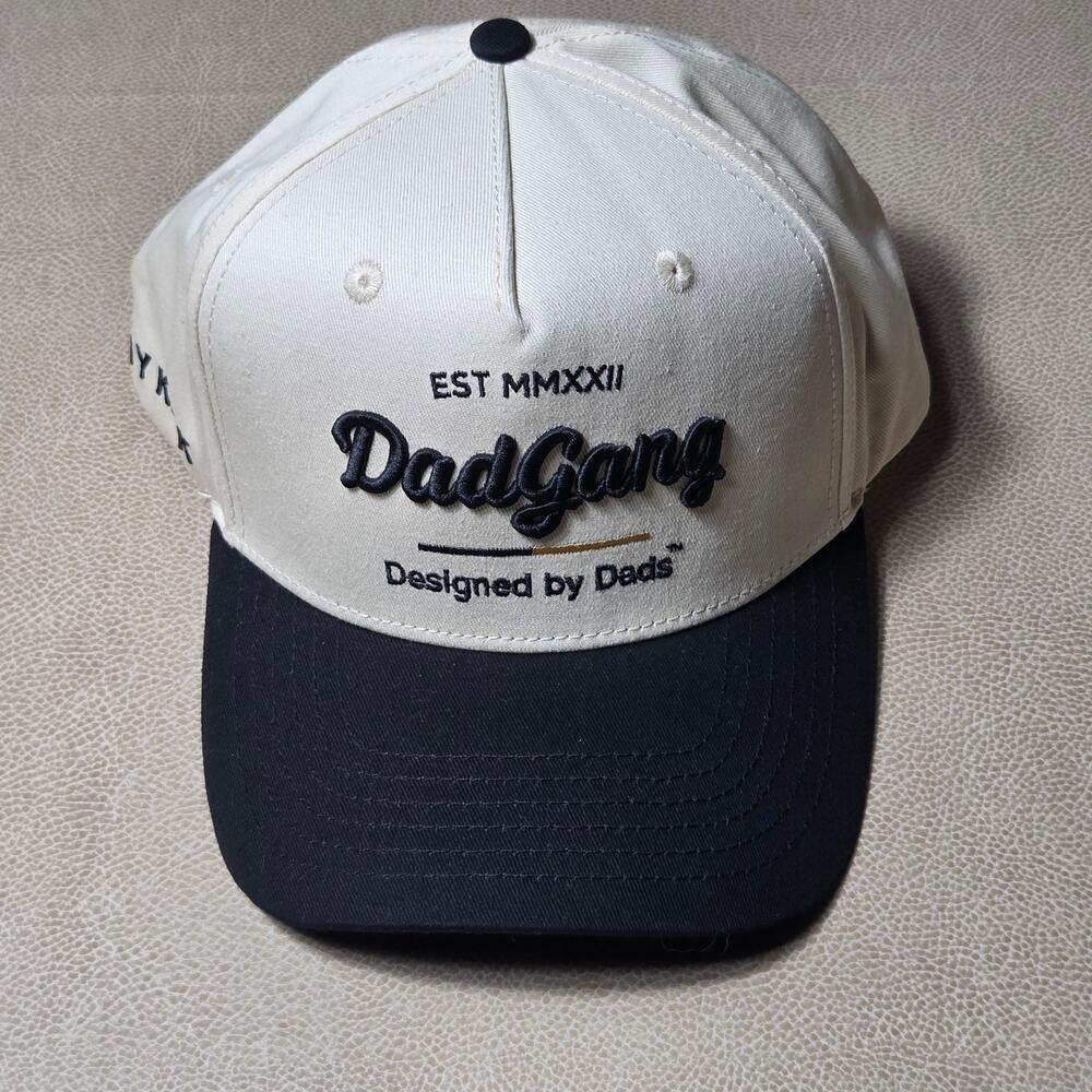 Dad Gang Est MMXXII Designed by Dads Snapback Hat Colorblock Cream Black
